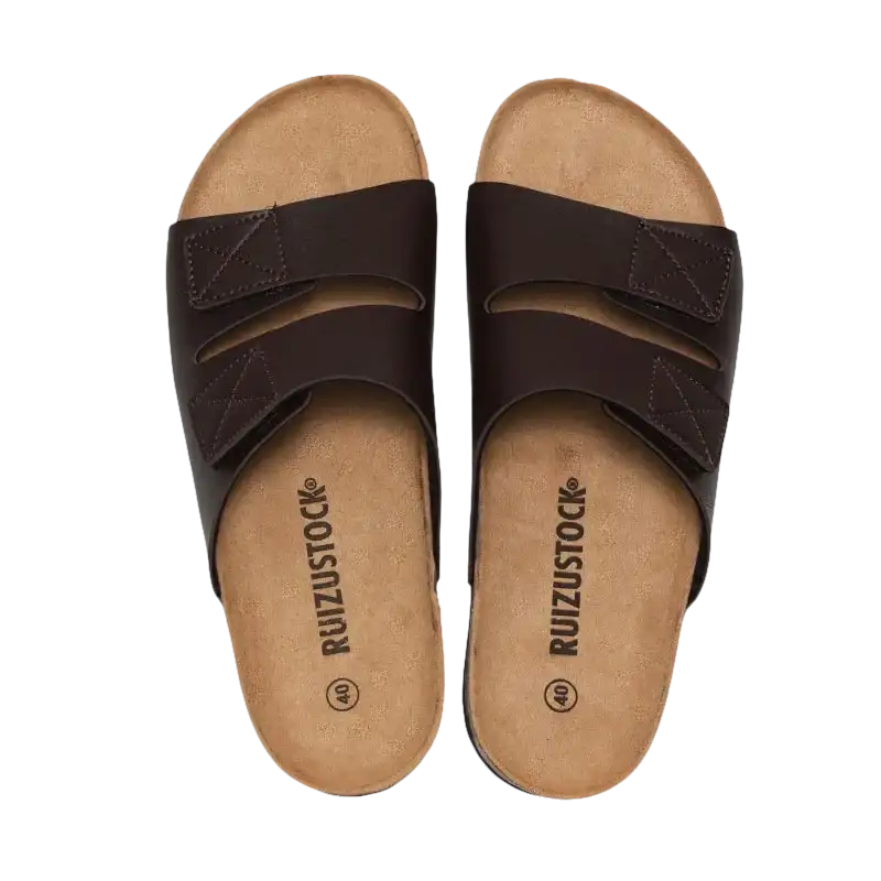 Brown double-strap sandals.