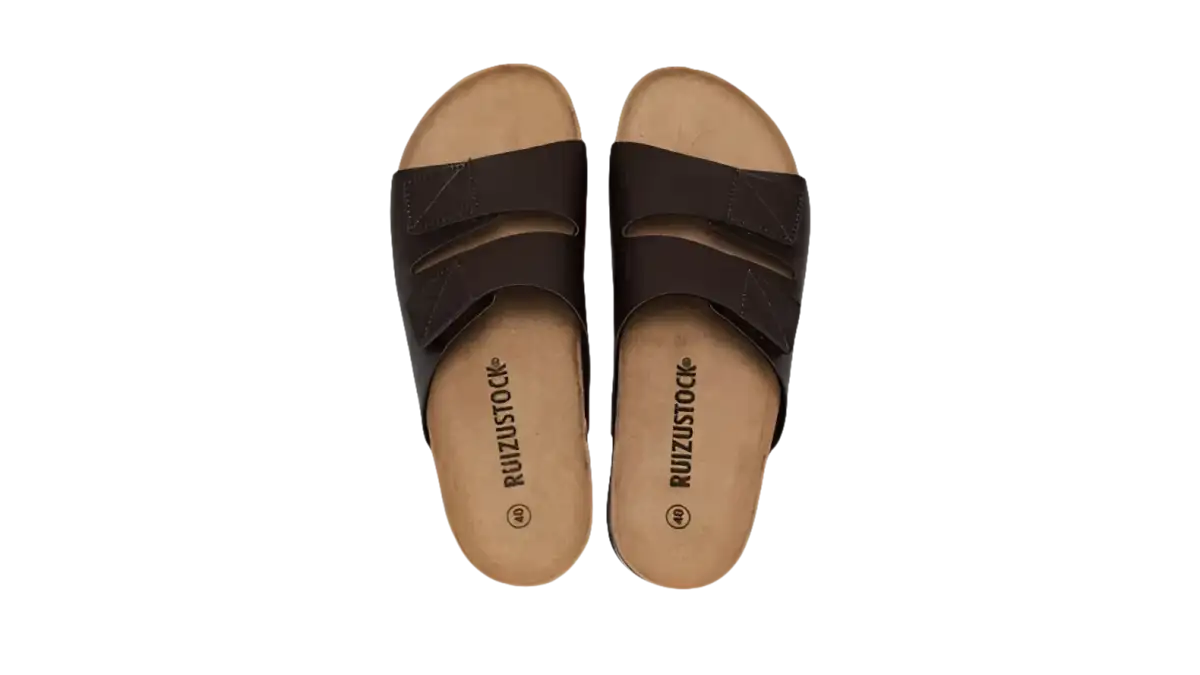 Pair of brown, double-strap sandals.