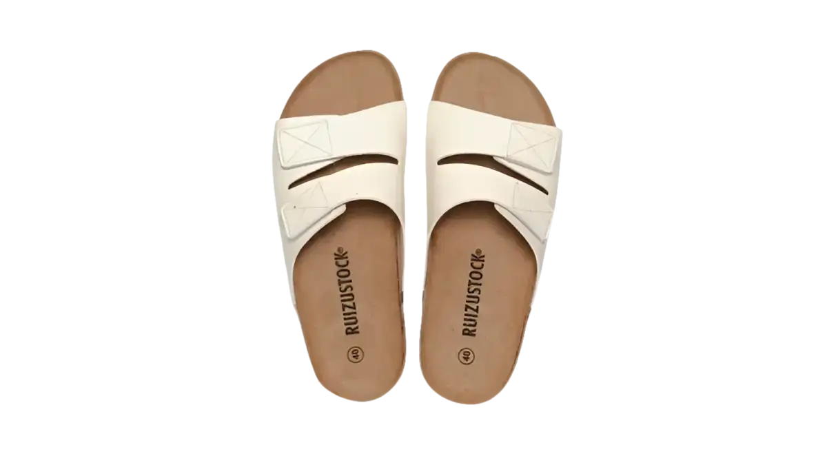 Pair of white, open-toed sandals.