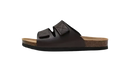 Brown leather sandal with cork sole.