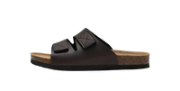 Brown leather sandal with cork sole.
