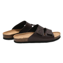 Brown leather sandals.