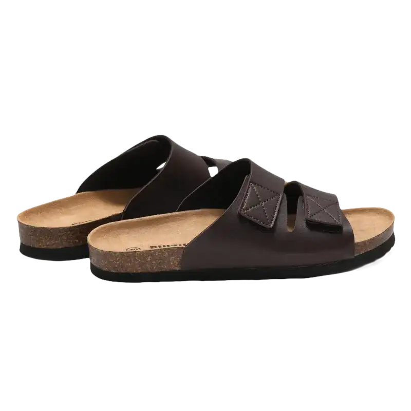 Brown leather sandals.