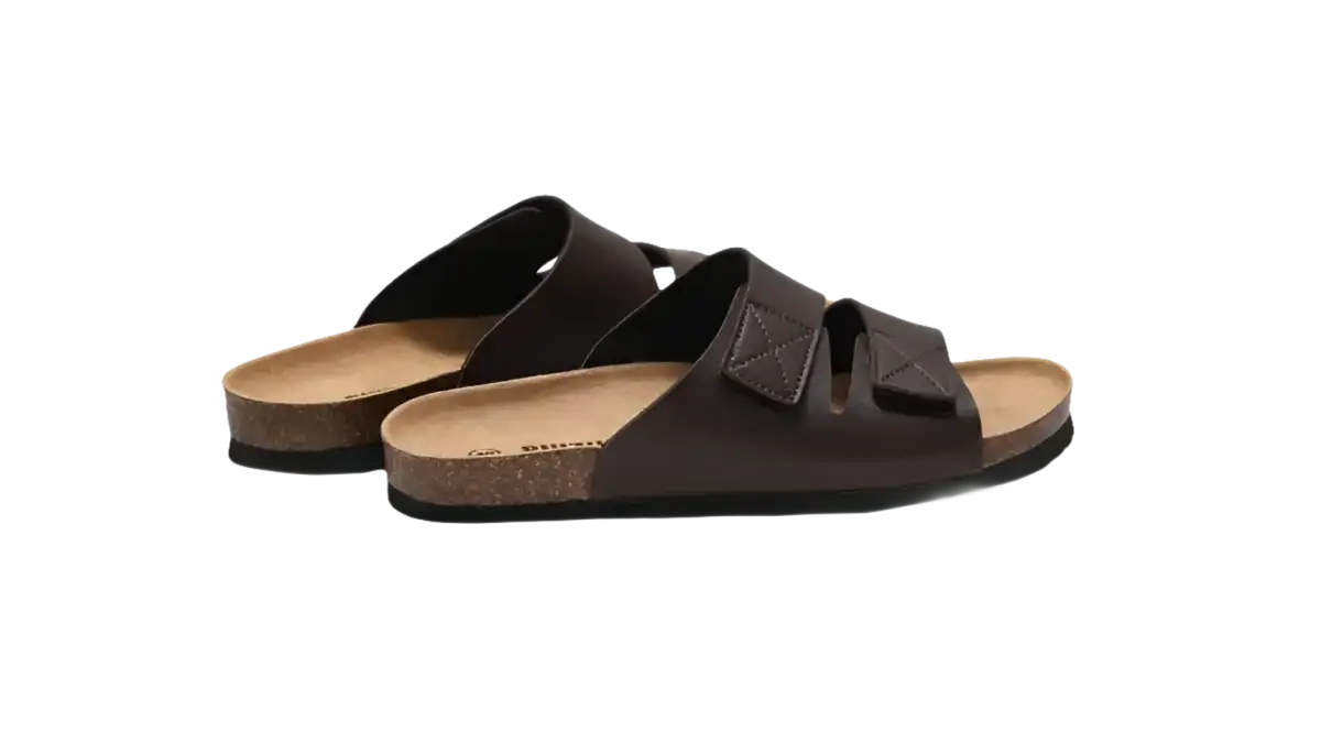 Brown leather sandals.
