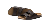 Brown leather sandals with cork soles.