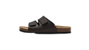 Brown leather slide sandal.