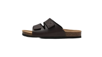 Brown leather slide sandal.