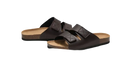Brown leather slide sandals.