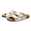 Pair of white slide sandals.