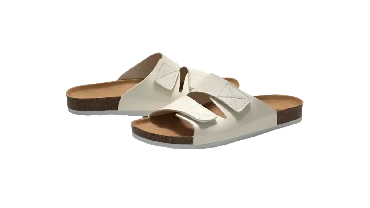 White, cork-soled sandals.