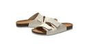 White, cork-soled sandals.