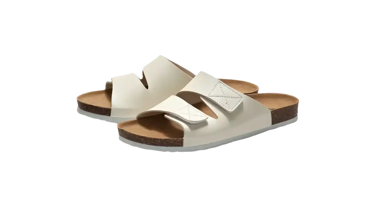 White slide sandals.