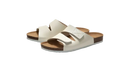 White slide sandals.