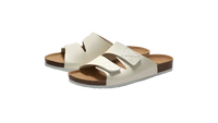 White slide sandals.