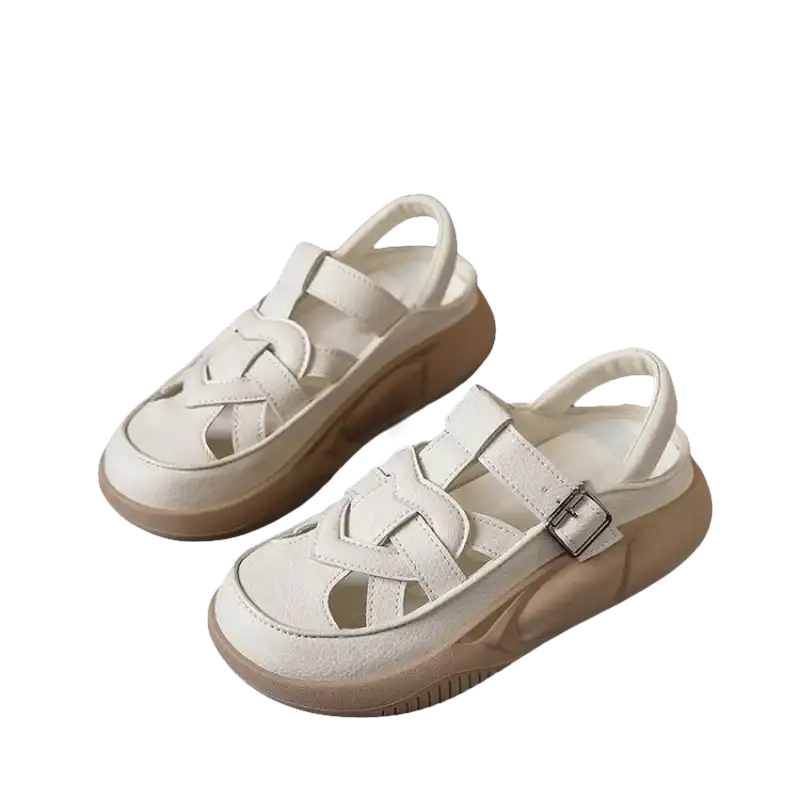 Lovely Leather Platforms Women’s Adjustable Strap Chunky Non-Slip Sole