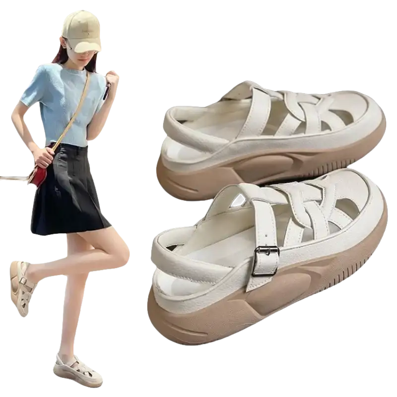 Lovely Leather Platforms Women’s Adjustable Strap Chunky Non-Slip Sole