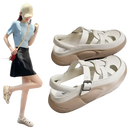 White leather platform sandals.