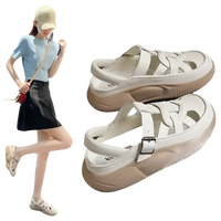 White leather platform sandals.