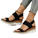 Black wedge sandals.