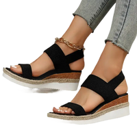 Black wedge sandals.