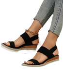 Black wedge sandals.