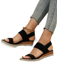 Black wedge sandals.