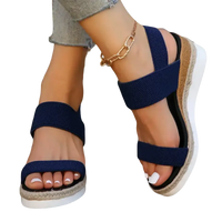 Navy blue elastic platform sandals.