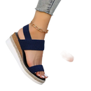 Navy blue elastic wedge sandals.