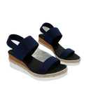 Navy blue wedge sandals.