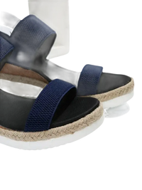Navy blue espadrille wedge sandals.