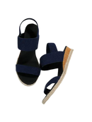 Navy blue elastic platform sandals.