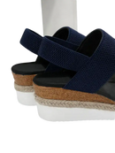 Navy blue wedge sandals.