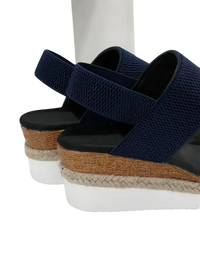 Navy blue wedge sandals.