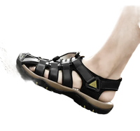 Black leather fisherman sandal.