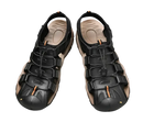 Black leather fisherman sandals.