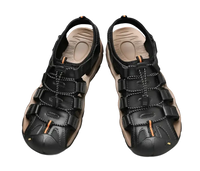 Black leather fisherman sandals.