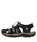 Black leather fisherman sandal.