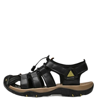 Black leather fisherman sandal.