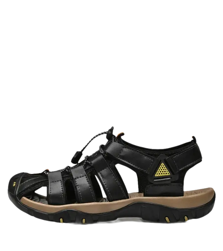 Black leather fisherman sandal.