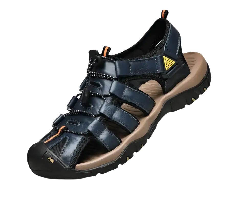 Blue leather fisherman sandal.