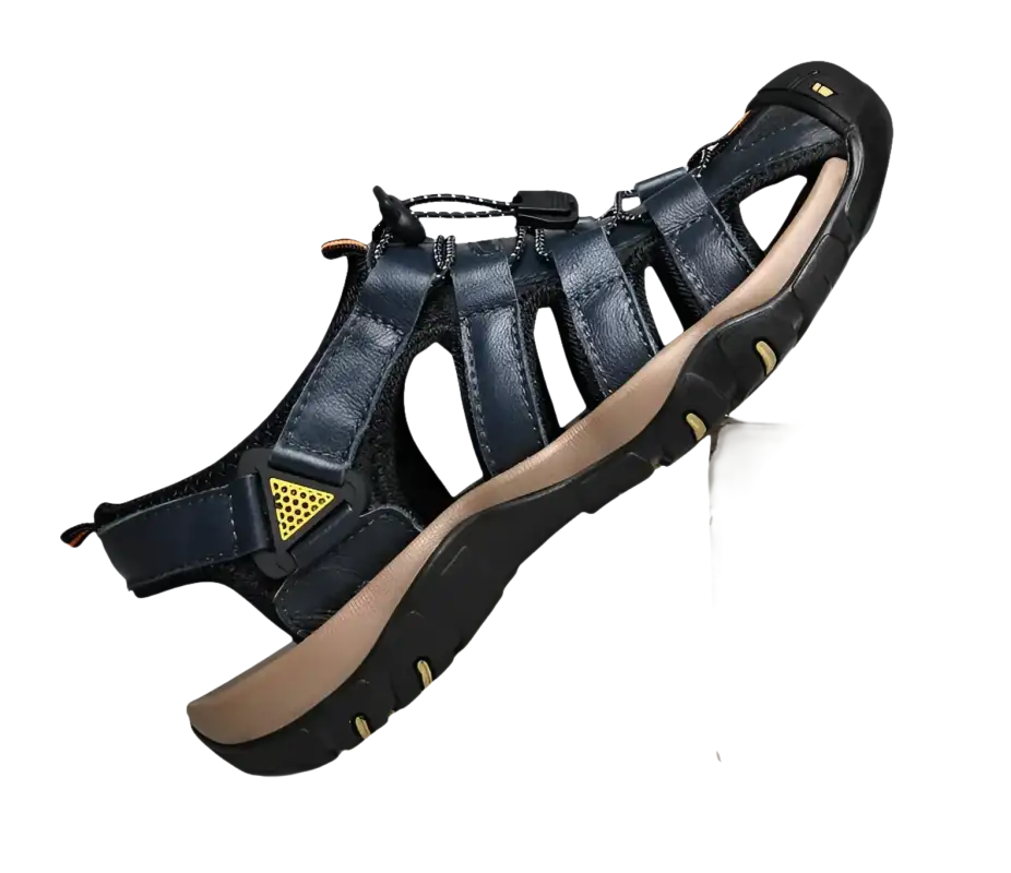 Blue leather fisherman sandal.