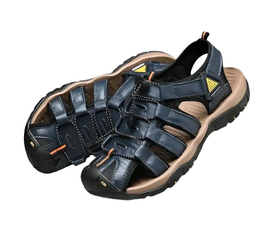 Blue leather men’s sandals.