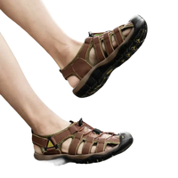 Brown leather fisherman sandals.