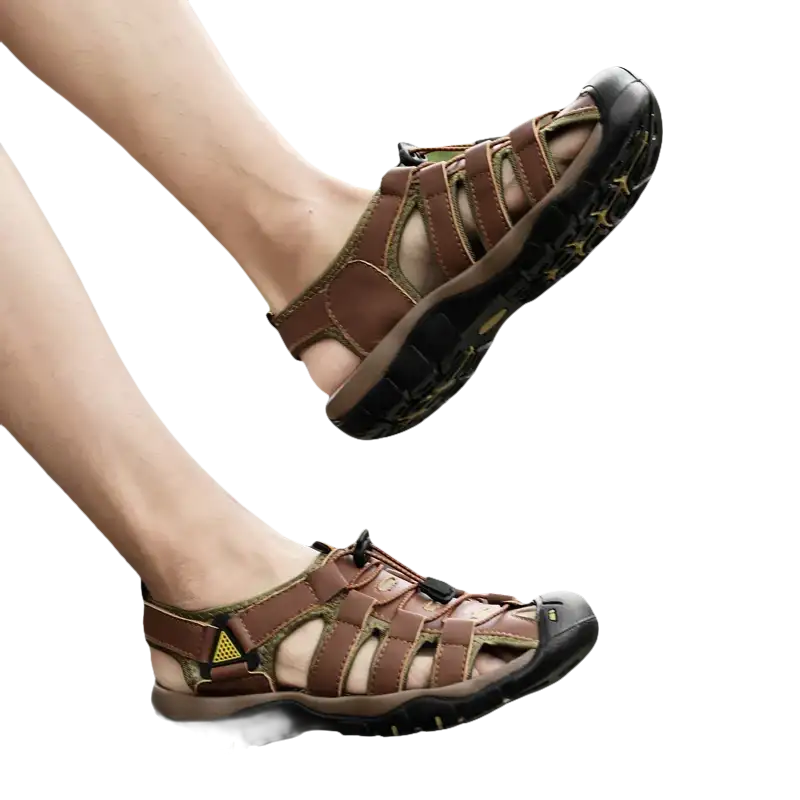 Brown leather fisherman sandals.
