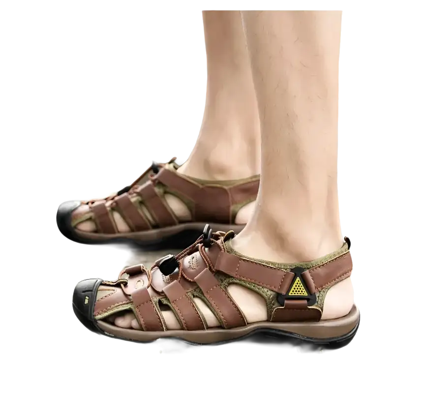 Brown leather fisherman sandals.