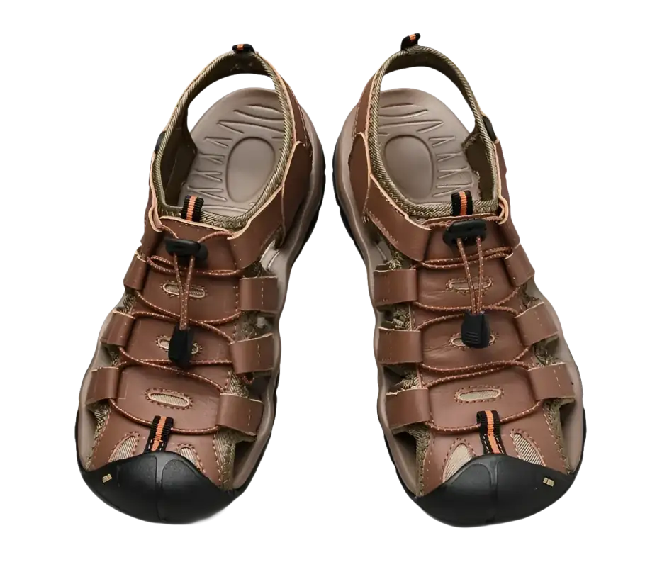 Brown leather fisherman sandals.