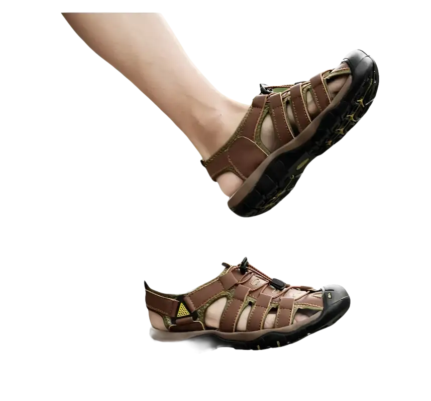 Brown leather fisherman sandals.