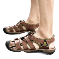 Brown leather fisherman sandals.