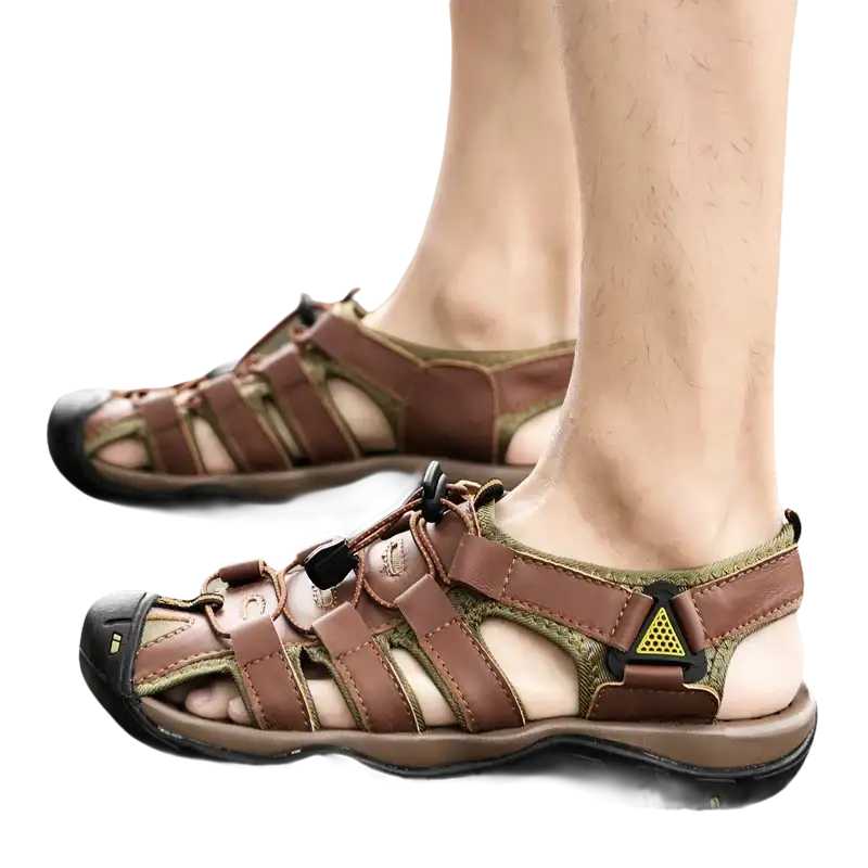 Brown leather fisherman sandals.