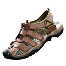 Brown leather and mesh sandal.